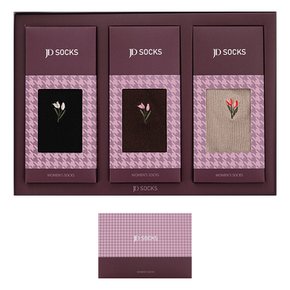 고급 코마사 면 여성 숙녀 중목 양말 3족 선물 세트 JYWOA962