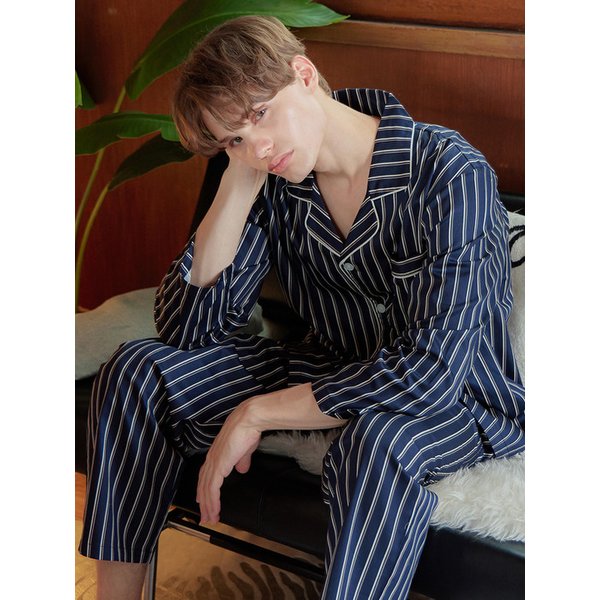 쉐도우ST 긴팔 주자 순면 남성 빅사이즈 잠옷 세트