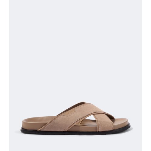 레더 트리밍 스웨이드 샌들