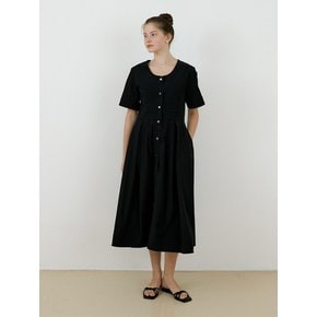 24 summer Round half sleeve long onepiece_Black