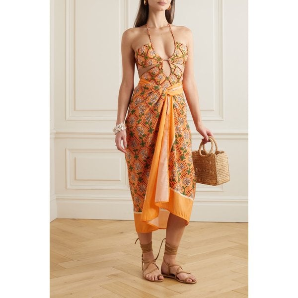 Net Sustain 라반다 프린트 코튼 실크 혼방 파레오 오렌지 1647597289731056
