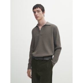 Cotton ribbed knit polo sweater 00951308533