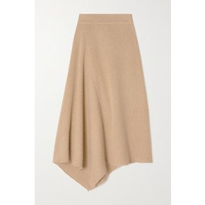 Asymmetric Ribbed Cashmere Midi Skirt 베이지