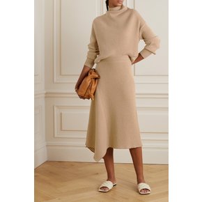 Asymmetric Ribbed Cashmere Midi Skirt 베이지