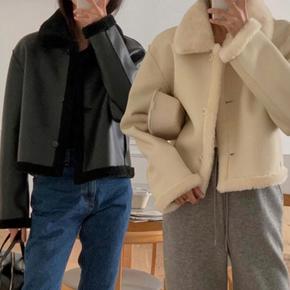 여성 양모 가죽 양면 카라 자켓