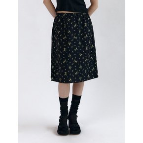 Flower Print Midi Skirt_Black