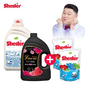 강호동의 쉬슬러 액상 세제 센스티브 3.05L 1개 + 유연제 러브미향 3.06L 1개 + 세제리필 500ml 2개