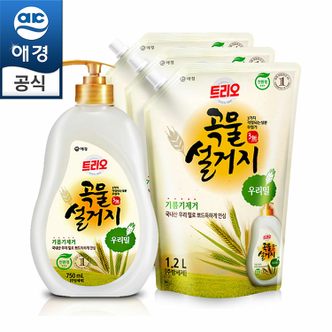 애경 트리오 곡물설거지 우리밀/우리현미 750ml(용기)+1200ml(리필)x3개