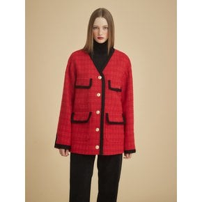 NO-COLLAR WOOL JACKET - RED