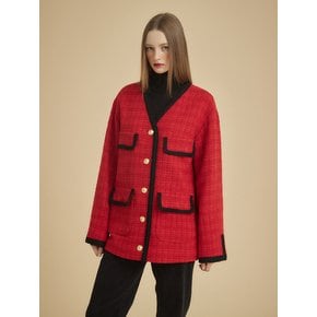 NO-COLLAR WOOL JACKET - RED