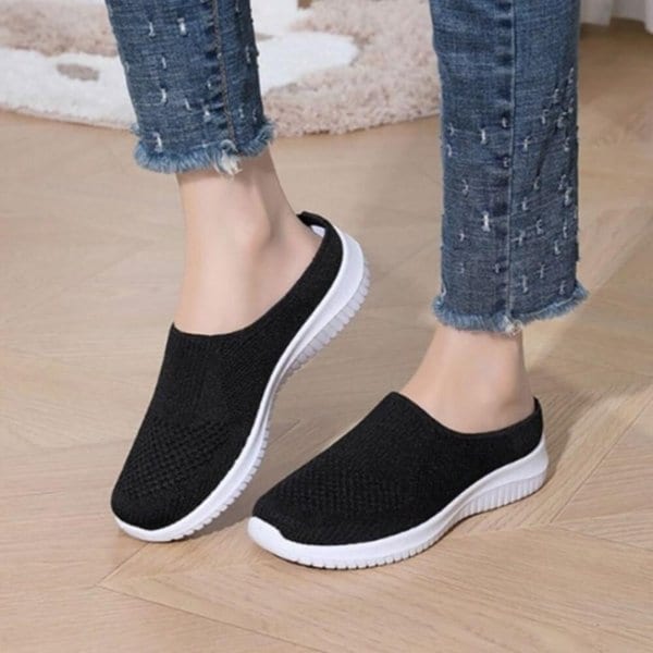 [옷자락] 여자 심플 패브릭 니트 퉁기성 뮬 슬립온 단화