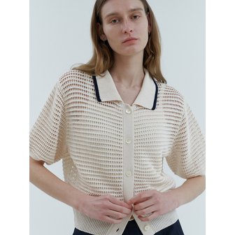 스텝어라운드 Mesh collar halg cardigan_CREAM