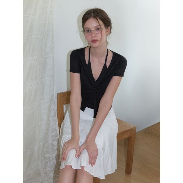 Halter layered half cardigan (black)