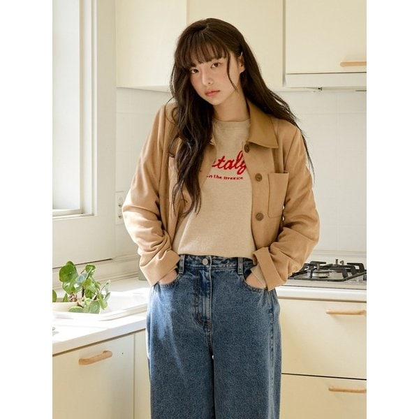 카라배색 스웨이드 크롭자켓 OH5XJ1690