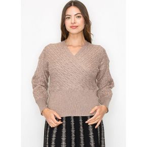 5329401 Yal New York Taupe Cable-Knit Wrap Sweater