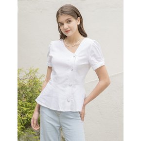 Linen V Neck Unbal Blouse White