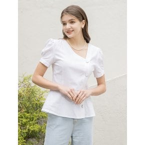 Linen V Neck Unbal Blouse White