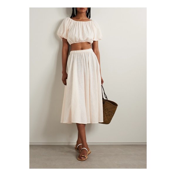 스타우드 카라 코튼 거즈 미디 스커트 크림 46376663162863386