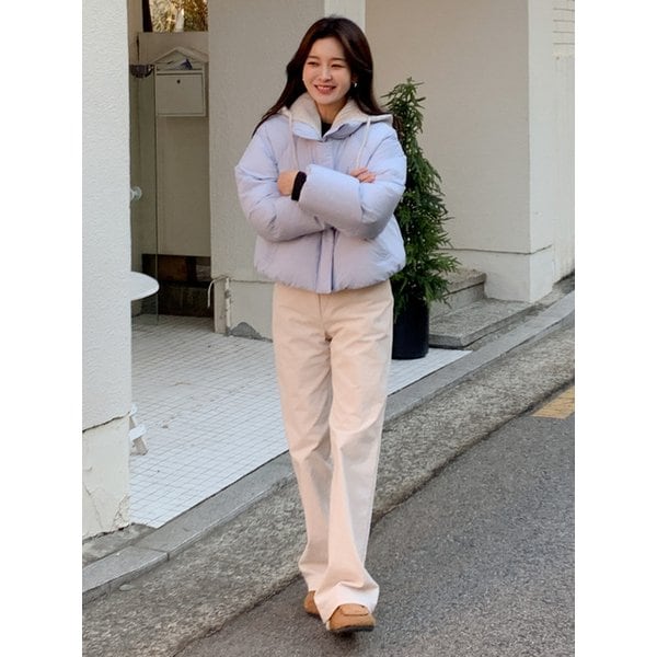 Knit Hooded Crop Down Padding Sky Blue AT5JUF055SL