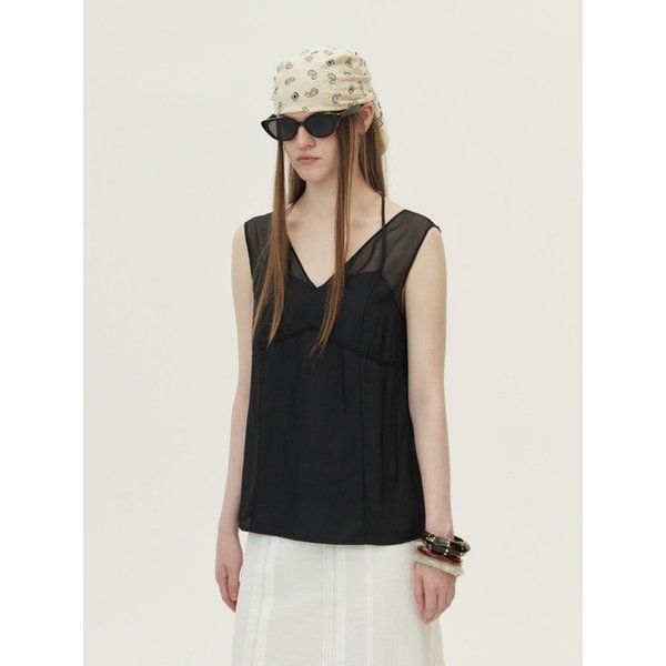 Organza Sheer Sleeveless Top, Black