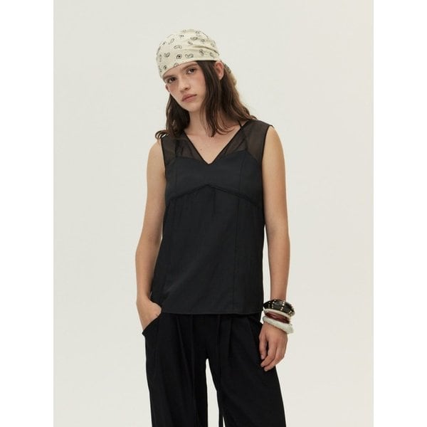 Organza Sheer Sleeveless Top, Black