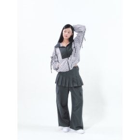 Pleats Skirt Cargo Pants Set Charcoal