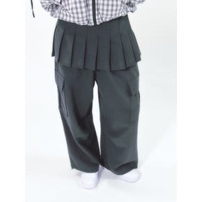 Pleats Skirt Cargo Pants Set Charcoal