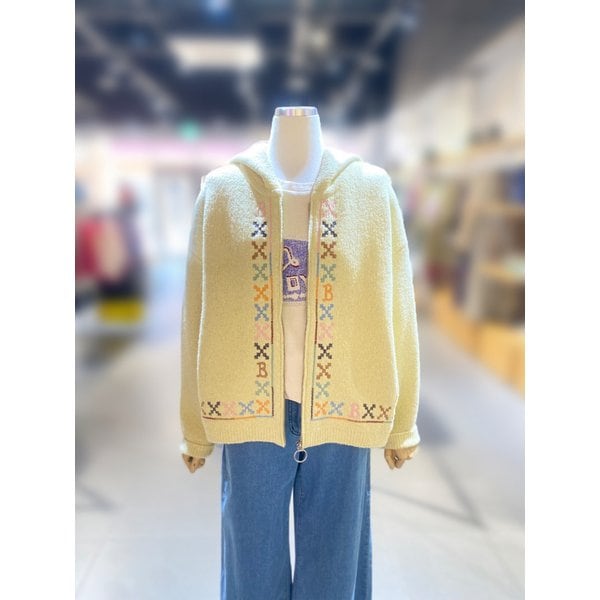 [여주점] 단작 자수 후드 집업 니트 가디건 (BAKC07511)