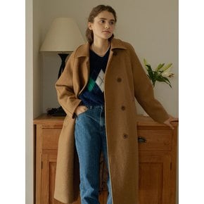 T Wool Back Pleat Double Coat_Caramel