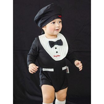 베이비블리 D26403 턱시도 바디수트 + 턱받이 빕 세트