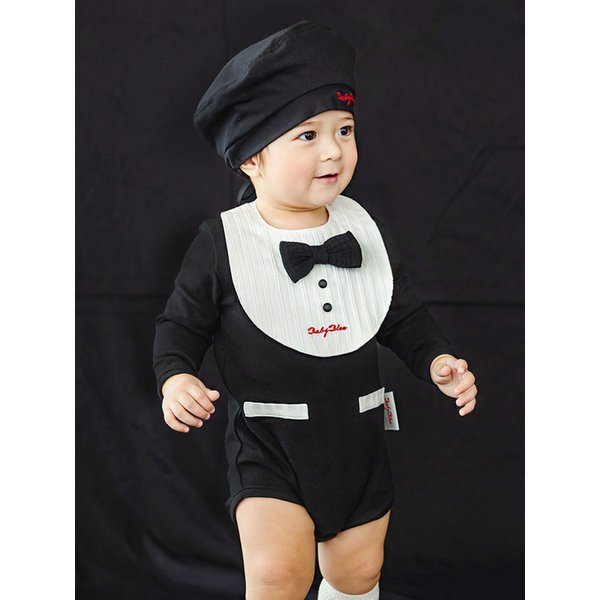 D26403 턱시도 바디수트 + 턱받이 빕 세트