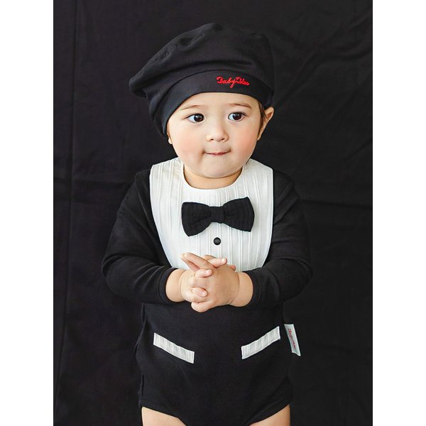 D26403 턱시도 바디수트 + 턱받이 빕 세트