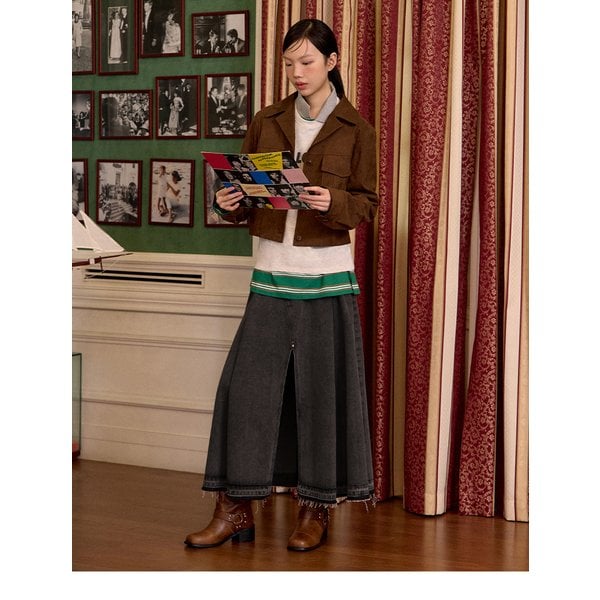 [시흥점] 앞트임 프린지 데님 롱 스커트 AQ4DSA61