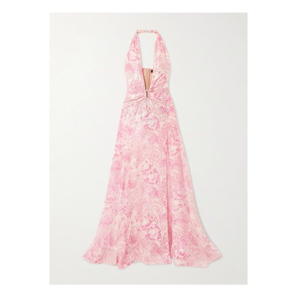 장식 메탈릭 프린트 실크 혼방 시폰 가운 핑크 46376663162890960