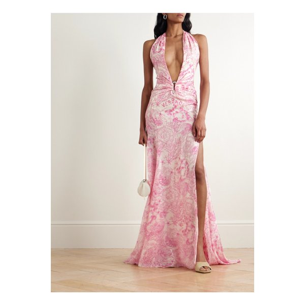 장식 메탈릭 프린트 실크 혼방 시폰 가운 핑크 46376663162890960