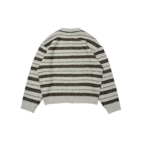 스트라이프 울 브러쉬 니트 가디건 (차콜)