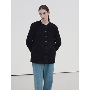 TIF ROUND NECK FRINGE TWEED JACKET_NAVY