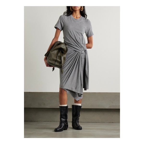 비대칭 노티드 저지 미디 드레스 그레이 1647597350671448