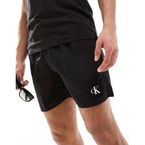 5115558 Calvin Klein monogram nylon medium drawstring swim shorts in black