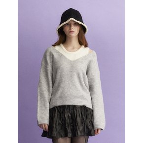 Round Neck Layered Oversized Sweater (GRAY)