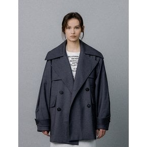 WIDE COLLAR COAT - BLUE CHARCOAL