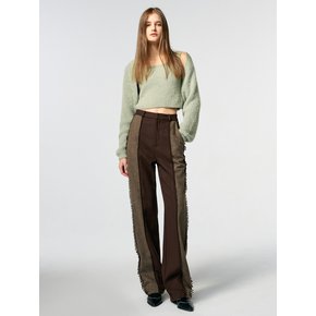 Color Block Fringe Pants, Brown