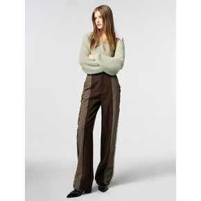 Color Block Fringe Pants, Brown