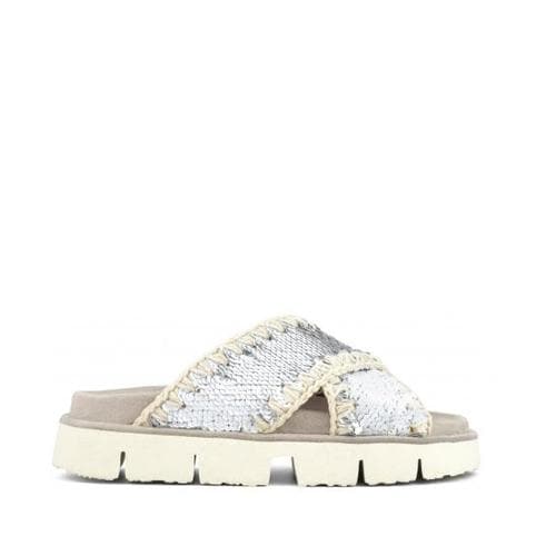 모우 샌들 CRISS CROSS BIO SANDAL PLAIN WHITE SILVER Argento, Bianco