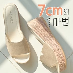 여자 라탄 통굽 슬리퍼 키높이 힐 슬리퍼 7cm