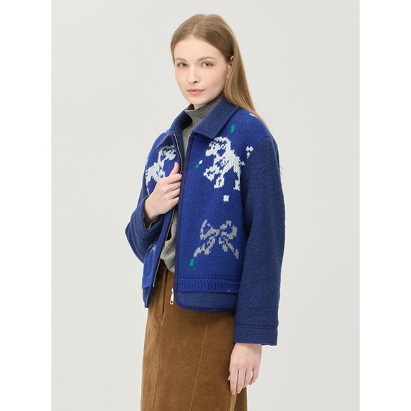 자카드 니트 블록 집업 코트_BACT60561NY