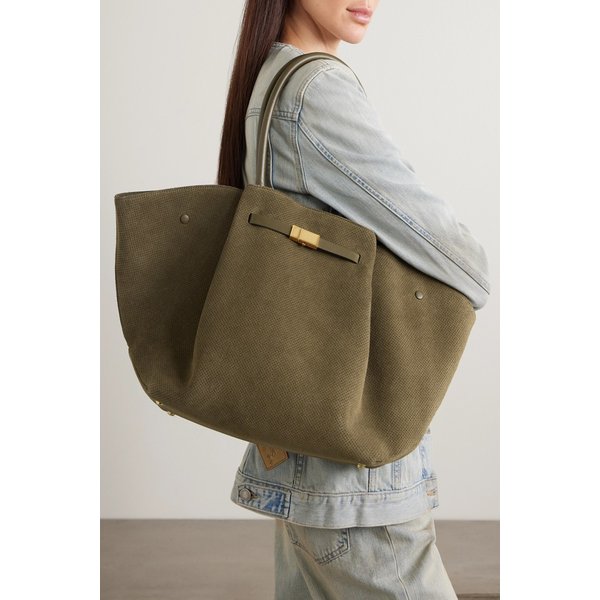 드멜리어 뉴욕 라지 가죽 트리밍 퍼포레이티드 스웨이드 토트백 46376663162980008