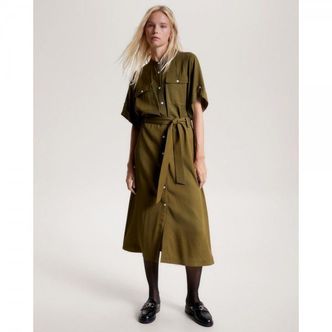 이스퀘어 4374753 Tommy Hilfiger Relaxed Fit Midi Shirt Dress - Putting Green