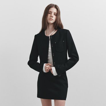 레이브 Round-neck Twill Jacket in Black VW5SJ071-10