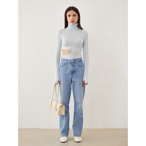 Cutout Turtle Neck T-shirt (Sky Blue)